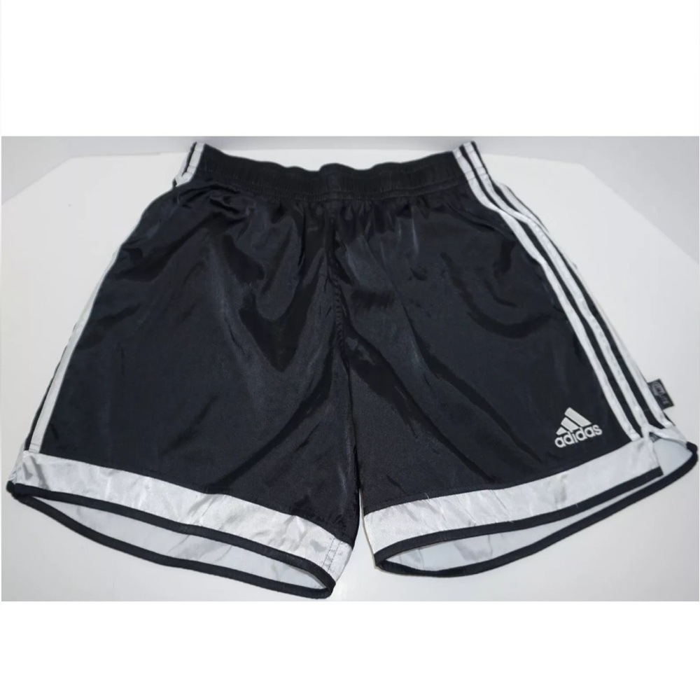 Vintage Y2K Adidas Climalite Black satin athletic Shorts three stripes mens S